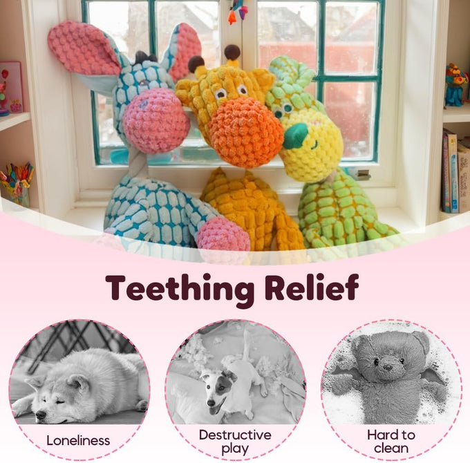 Brown and Blue Indestructible Plush Dog Toy for Aggressive Chewers Teething Toy for Small Medium Large Dogs