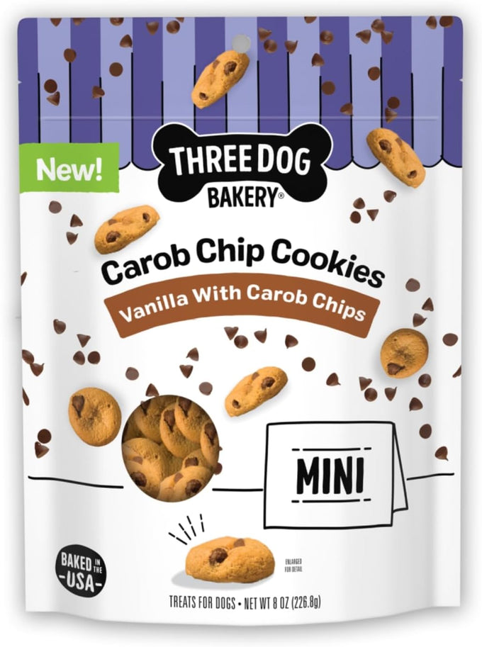 Three Dog Bakery Mini Carob Chip Cookies 8 oz Crunchy Dog Treats with Real Ingredients