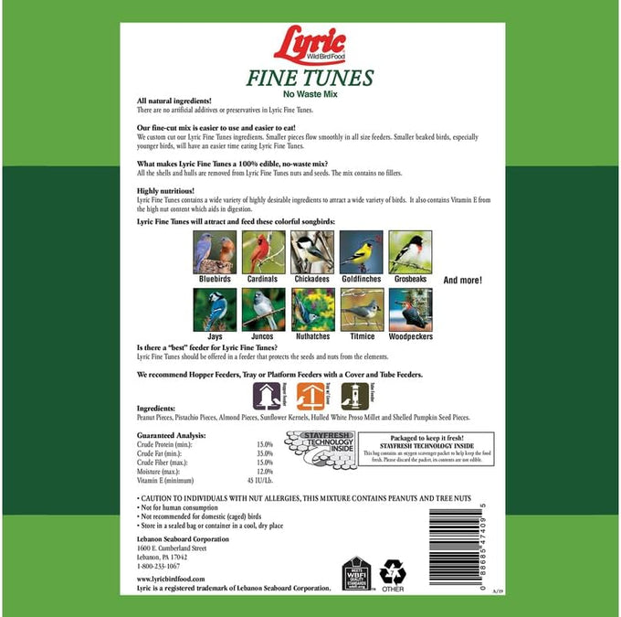 Lyric Fine Tunes Wild Bird Seed Mix for Outside Feeders - 5 lb Bag - Attracts Bluebirds, Finches, Chickadees & More