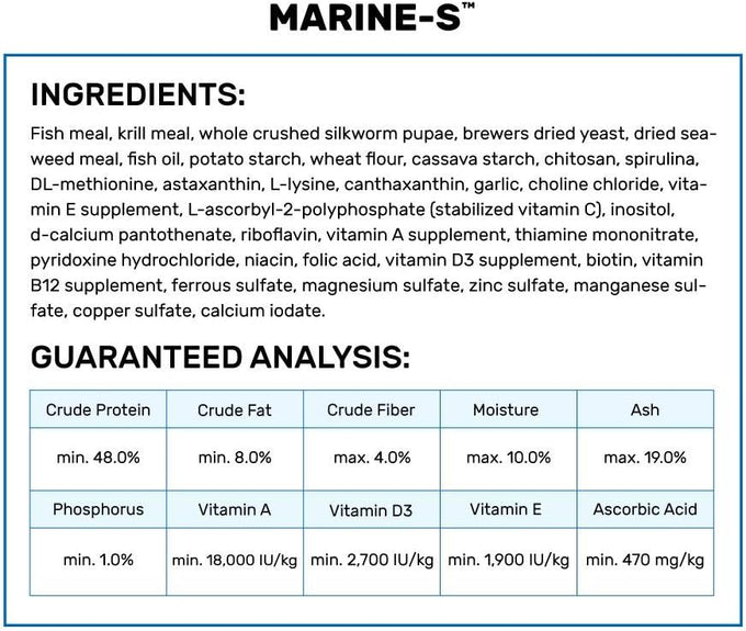 Hikari Marine-S Pellets Fish Food for Smaller Marine Fish with High Protein and Color Enhancing Benefits