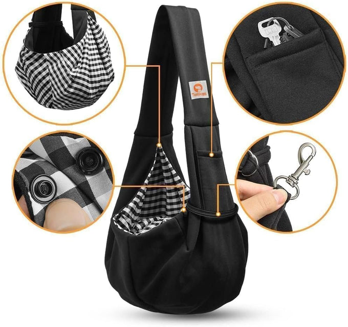 Classic Tomkas Small Dog Sling Carrier for 3-10 lbs Pets - Black - Classic Pocket Strap Wrap