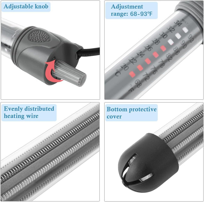 Hitop 50w submersible aquarium heater for 8-16 gal fish tanks with adjustable thermostat