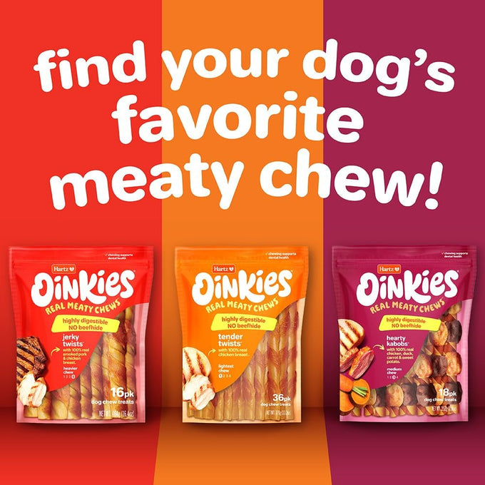 Hartz Oinkies tender ribs with real chicken and duck, peanut butter flavored dog treats, 22 count, rawhide-free, highly digestible