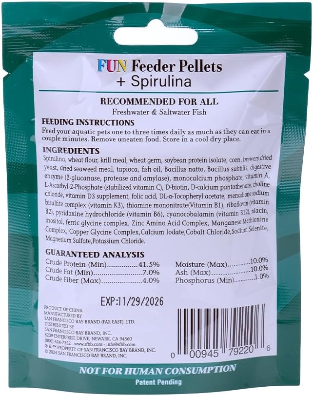 San Francisco Bay Brand Fish Food Pellets with Spirulina for Tropical and Saltwater Fish, 20g, 0.6-0.9mm Micro Pellets, High-Protein Formula