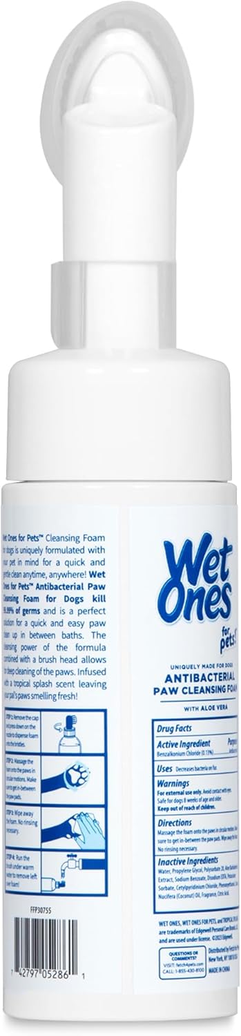 Wet Ones for Pets 5 Ounce Antibacterial Dog Paw Cleaner with built-in Scrubber Brush, Tropical Splash Scent