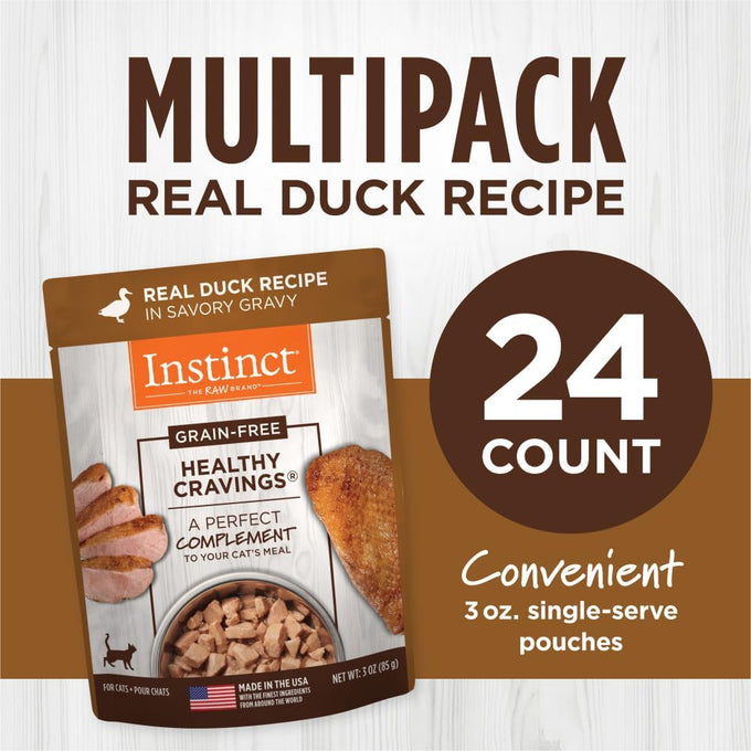 Instinct grain free wet cat food topper with real duck for fussy cats, 3 oz pouches, pack of 24