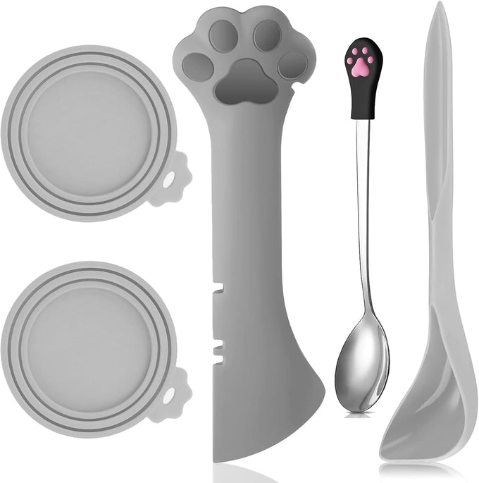 5-piece pet food supply set for dogs and cats with can opener and spoons in pink