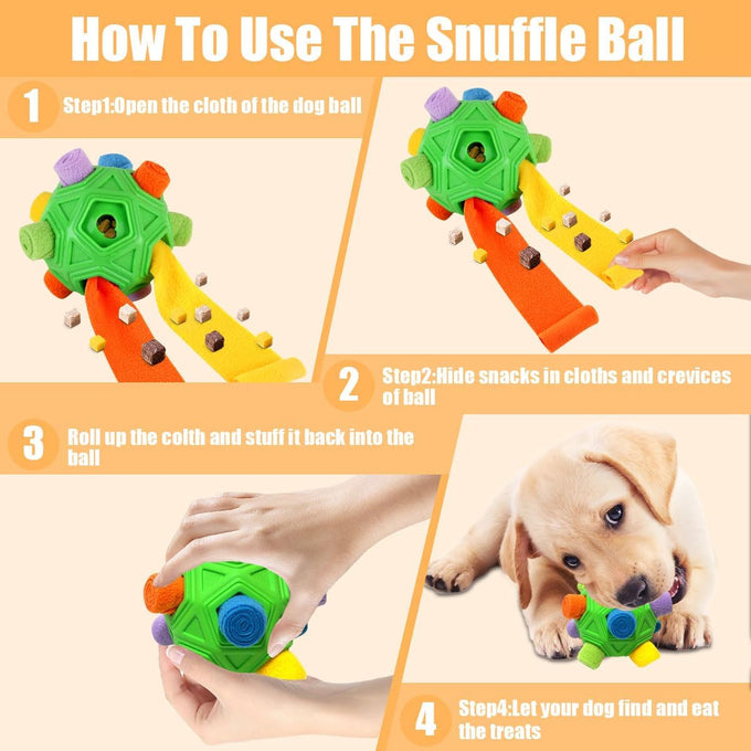 dog snuffle ball-interactive dog toys encourage natural foraging skills slow feeder for training stress relief, cloth strip hiding food chew toys