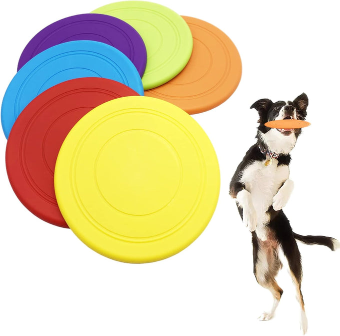 Bvrbaory 6 pack soft flying discs for small to medium dogs, safe on teeth, 6 colors, 7 inch diameter