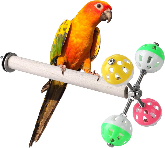 teniinet stand perch toy with rotating balls for small and medium birds including parakeets and cockatiels, 1-piece, natural wood, 7.85 inches, untreated beech