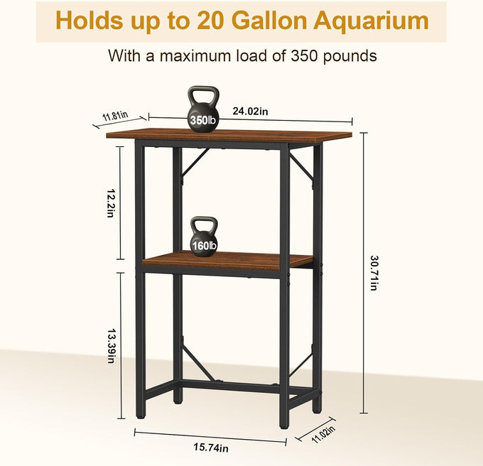 Snughome 2-tier rustic brown aquarium stand, heavy duty storage shelves for 20-gallon fish tank