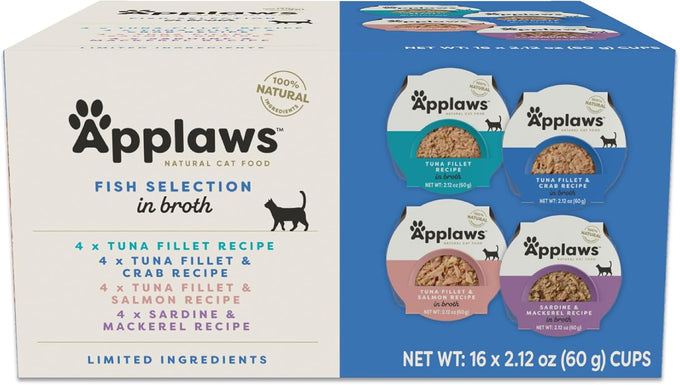 applaws natural wet cat food in broth, high protein variety pack 8 x 2.12 oz easy-open cups