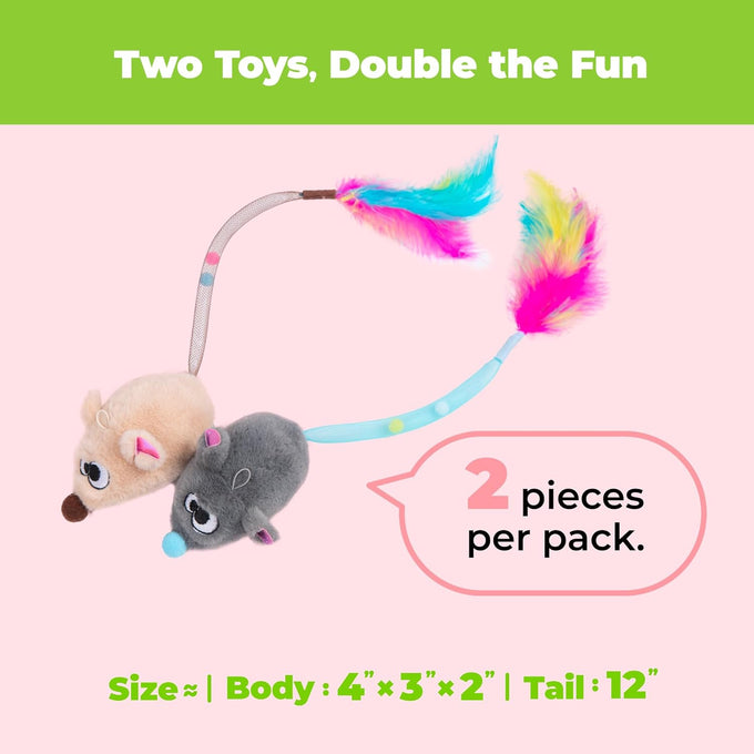 Best Pet Supplies Catify Interactive Cat Toys Set with North American Catnip and Squeaky Mice - Beige and Gray