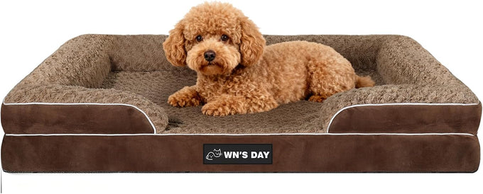Large Orthopedic Dog Bed with Washable Memory Foam, Removable Cover, Waterproof and Anti-Slip, Grey