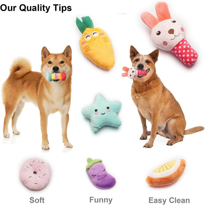 SZKOKUHO 9 Pack Small Dog Squeaky Plush Toys, variety colors, cute designs for puppies and small dogs
