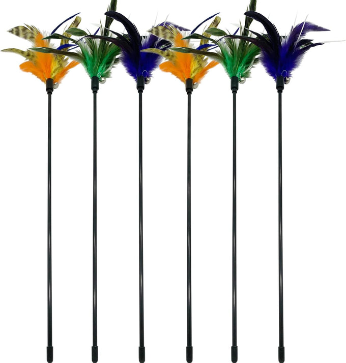 cat wand feather toys set, 6 pieces interactive cat toys for indoor cats, 17.7 in feather stick