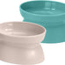 Kitty City elevated cat food & water bowls, set of 2, teal & light pink, 6.5 oz each, dishwasher safe, modern pedestal design