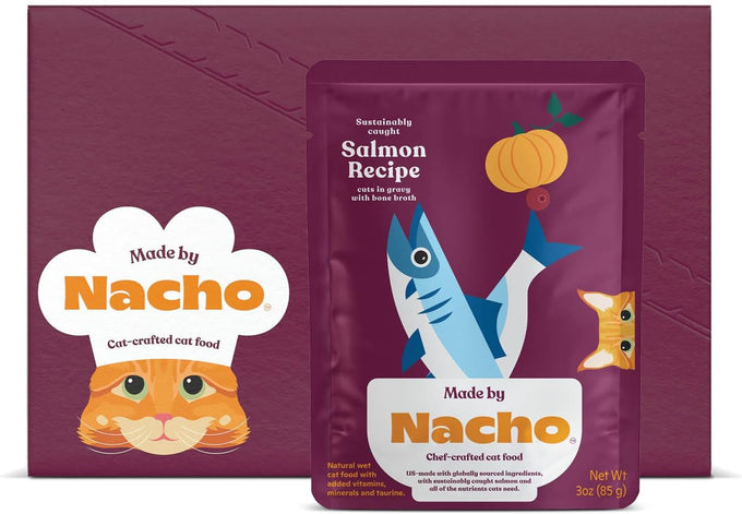 Made by Nacho Wet Cat Food in Sustainably-Caught Salmon with Bone Broth Gravy (12) 3 oz. Pouches