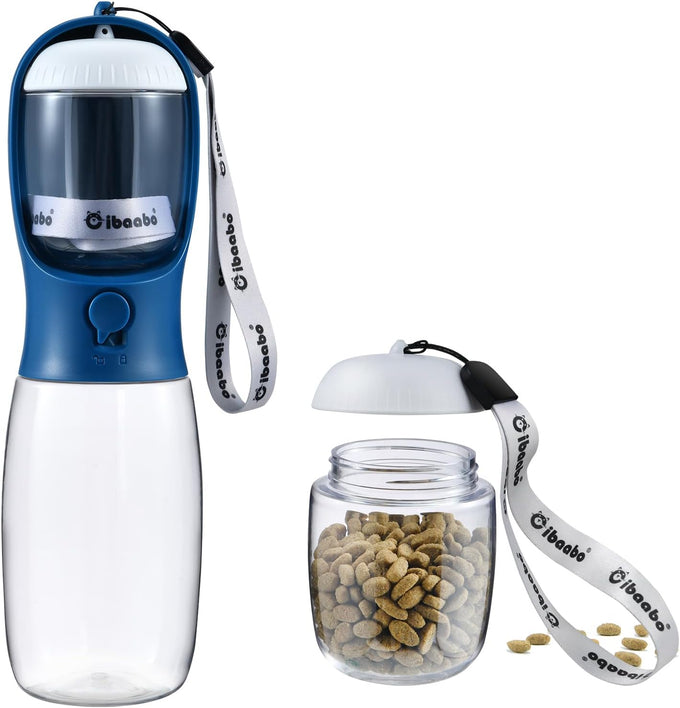 cibaabo dog water bottle with food container, 10oz and 19oz capacities, leak proof lock and carbon filter