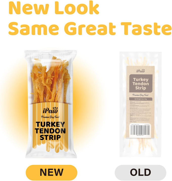 iPaw Single Protein Turkey Tendons for Dogs, Hypoallergenic, All Natural Puppy Chews, Large, Rawhide Alternative, Human Grade