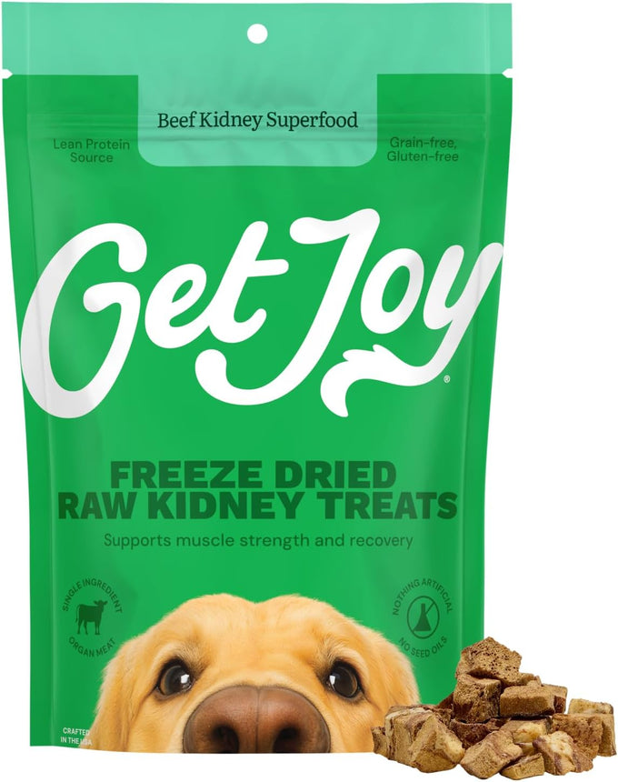 Get Joy Freeze Dried 100% USDA Beef Kidney Dog Treats, 4oz, Single Ingredient Organ Meat, Grain Free, Gluten Free