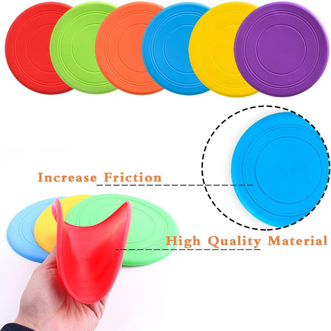 Bvrbaory 6 pack soft flying discs for small to medium dogs, safe on teeth, 6 colors, 7 inch diameter
