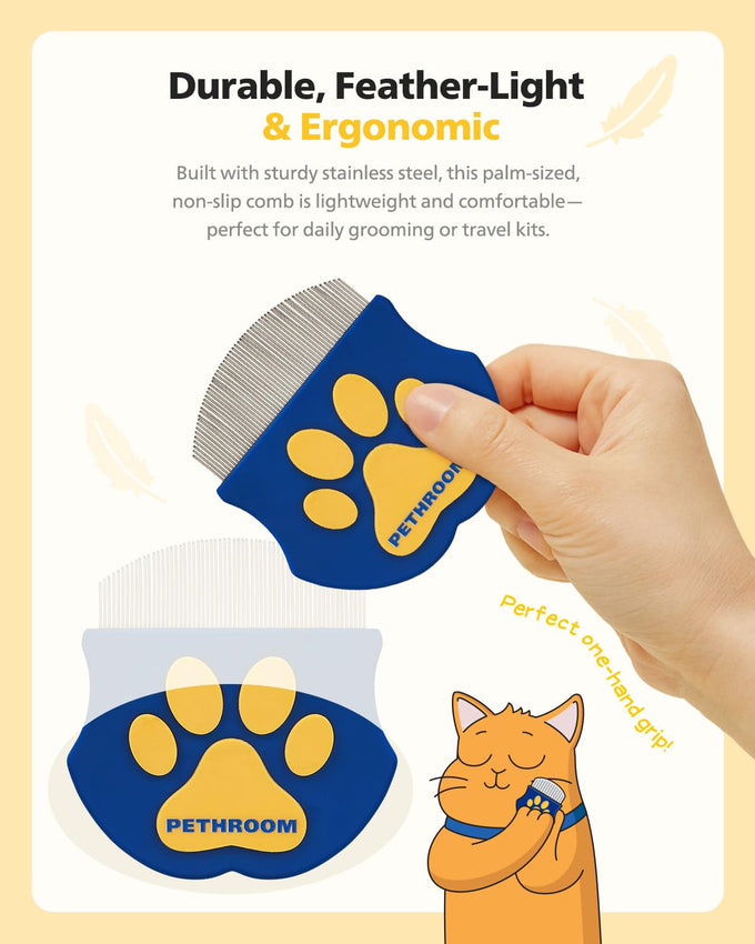 Pethroom stainless steel pet eye comb for cats and dogs, gentle grooming tool with compact design