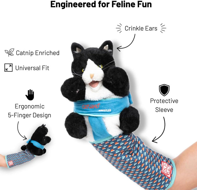 Cat Sumo Wrestler Puppet, Interactive Hand Mitt with Durable Protective Sleeve and Catnip for Safe Play