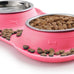 hubulk pet dog food and water bowls set with non-slip silicone mat and pet food scoop, pink, small