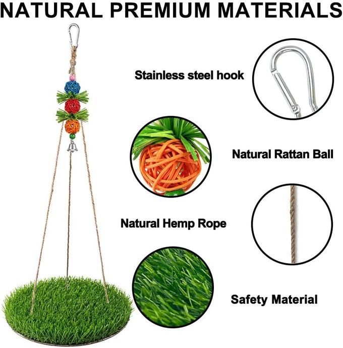 Bird Swing with Wooden Perch Stand for Parakeets, Cockatiels, Conures, Adjustable Rope and Rattan Chew Balls Cage Accessory