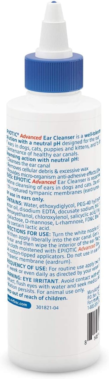 Virbac Epiotic Advanced Ear Cleanser for Dogs and Cats, 4 oz, Powerful and Gentle, Sensitive Skin Friendly