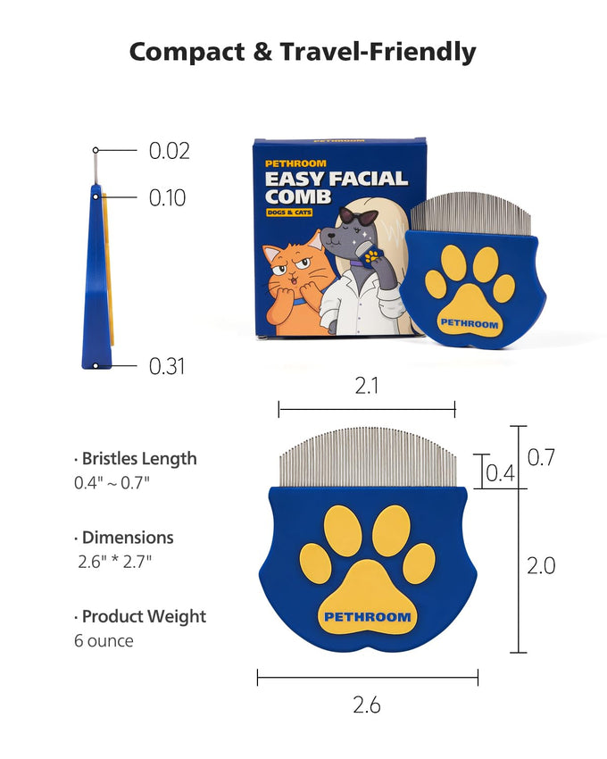 Pethroom stainless steel pet eye comb for cats and dogs, gentle grooming tool with compact design