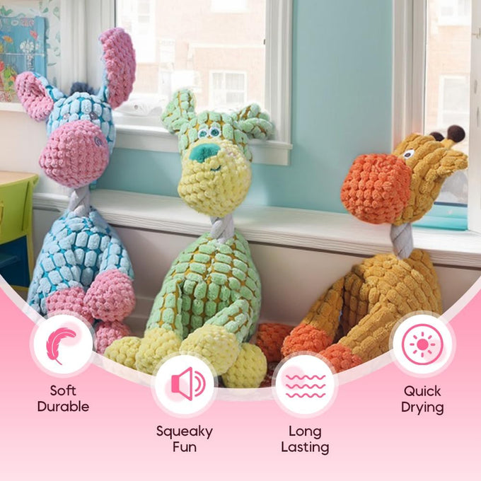 Orange indestructible plush dog toy for aggressive chewers small medium large dogs squeaky teething toy
