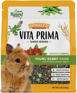 Sunseed Vita Prima young rabbit food, 4 lb, complete nutrition, premium fortified blend with timothy hay, no artificial colors or flavors