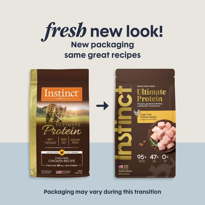Instinct ultimate grain free dry cat food, natural recipe with cage free chicken and 95% protein