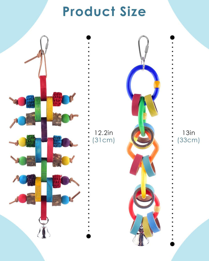Bissap multicolored bagel parrot toy for conures, cockatiels, macaws, and similar sized pet birds