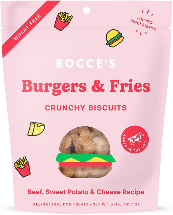 Bocce's Bakery - Limited Edition Wheat-Free Dog Treats, Burgers & Fries Biscuits, 5 oz, Wheat-Free, Made in USA