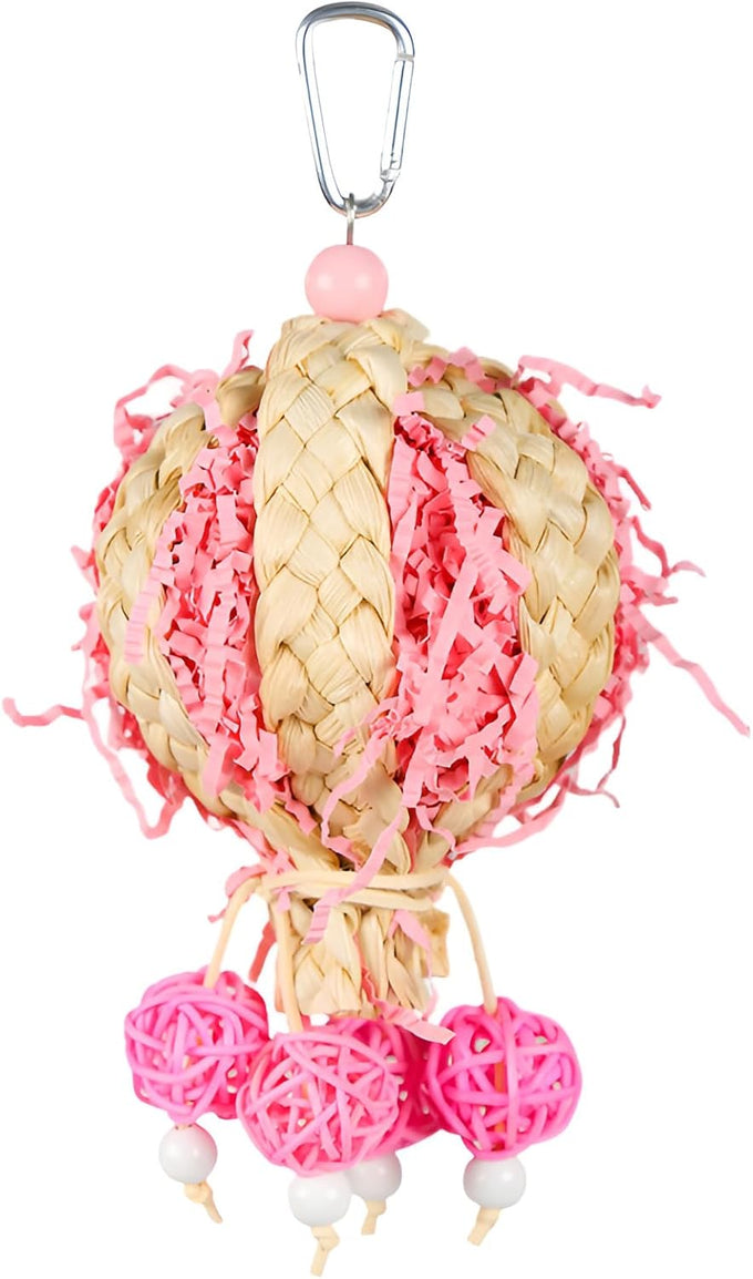 Bird foraging shredder hanging toy with bell for parakeet, parrot, conure, cockatiel, and lovebird birds, pink, 1 pack