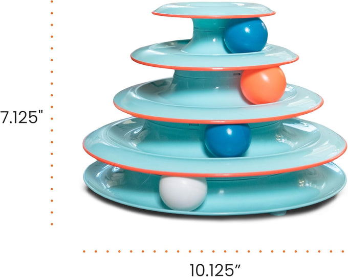 Catstages Chase Meowtain 4-Tier Interactive Cat Track Toy with 4 Spinning Balls, Non-Slip Base, Blue