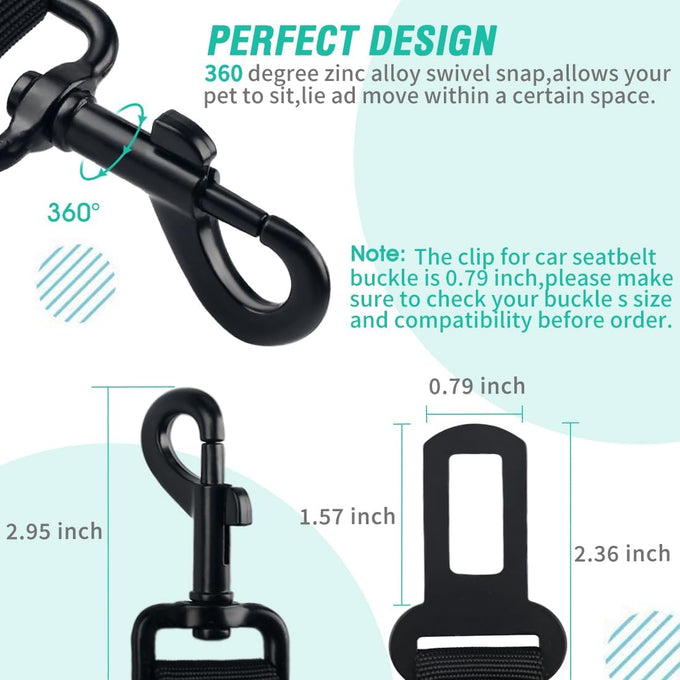 cooyoo dog seat belt, heavy-duty nylon, retractable, adjustable, black, 24-31 inches
