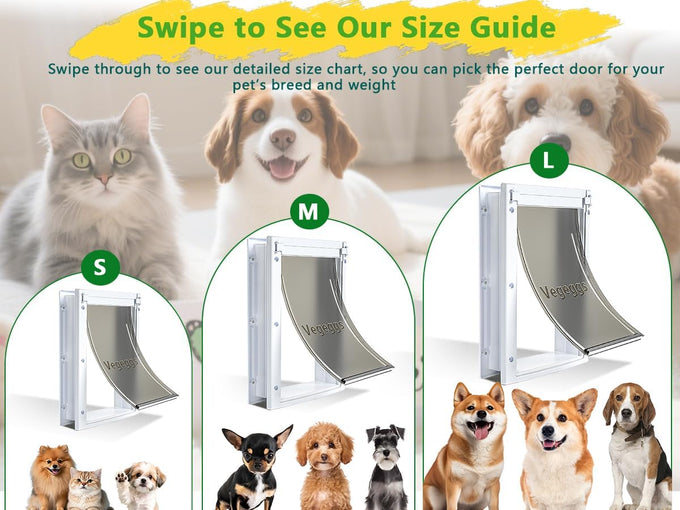 Large dog door for wood & PVC doors & walls, 10 1/8" x 15 3/4" flap opening, easy install, strong magnetic auto-close & sliding lock