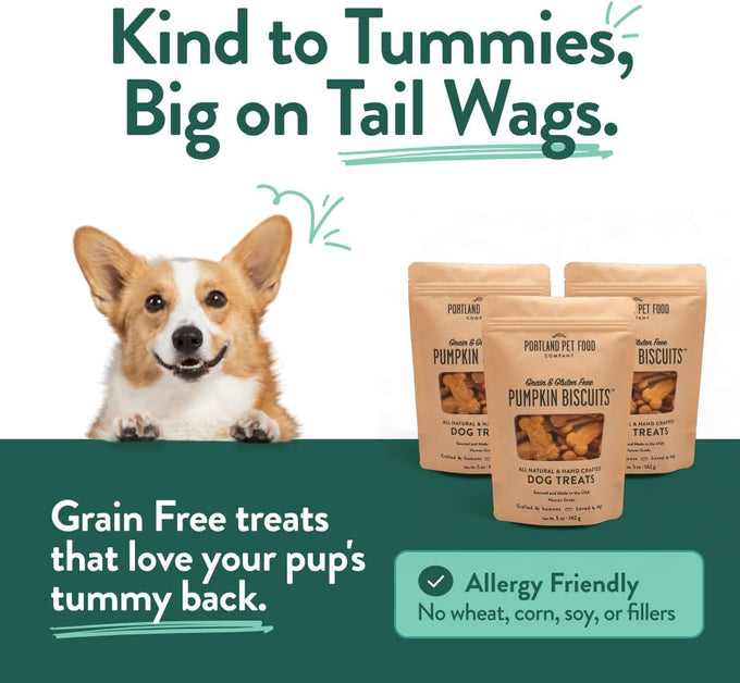 Portland Pet Food Company 3-Pack Grain-Free Pumpkin Dog Treats for Small, Medium, and Large Dogs - Human-Grade and All Natural