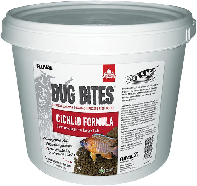 Fluval Bug Bites Cichlid Fish Food, Pellets for Medium to Large Fish, 3.53 oz, Nutrient-Rich Black Soldier Fly Larvae, Made in Canada