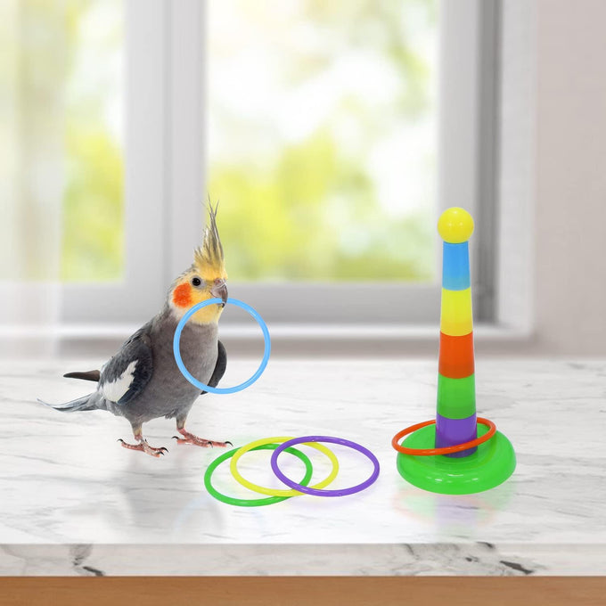 Wontee bird toys mini shopping cart skateboard ring toy set for parrot training and play (3-pack, assorted)