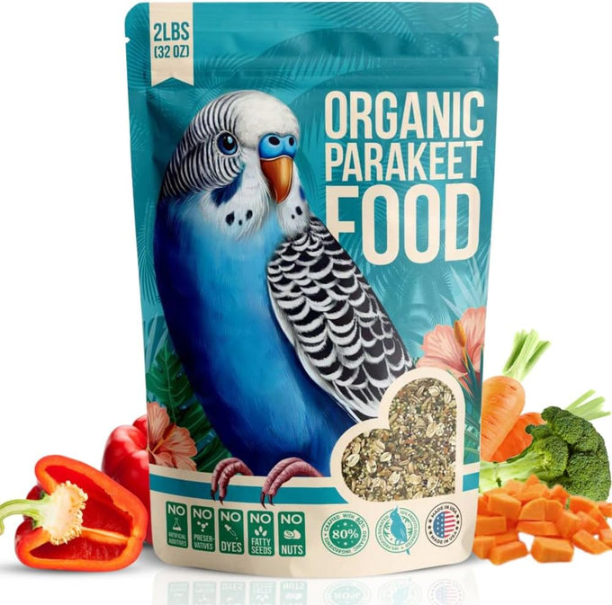 Organic Parakeet Food, 2 lbs, No Fillers, Fatty Seeds, or Dyes, Made in USA, Premium Human Grade Seed Mix for Budgies and Parrotlets