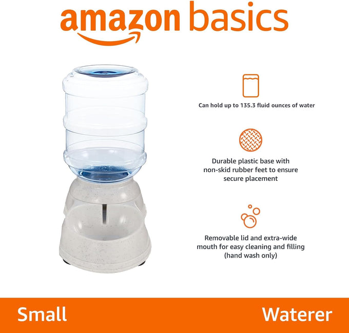Amazon Basics 1 Gallon Gravity Pet Water Dispenser, Small, Easy to Clean, Gray, for Cat and Dog
