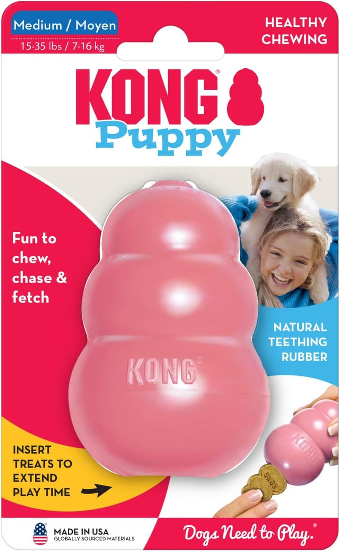 Kong puppy toy natural teething rubber for medium puppies fun to chew and fetch pink