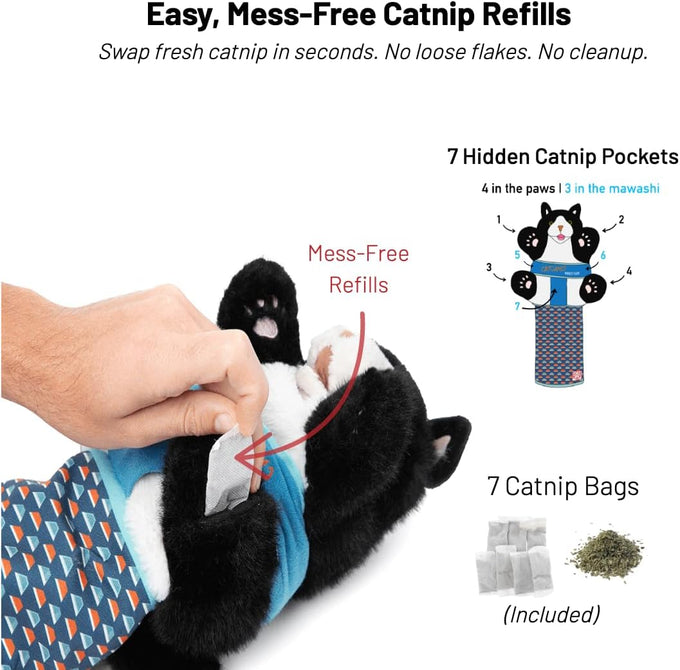 Cat Sumo Wrestler Puppet, Interactive Hand Mitt with Durable Protective Sleeve and Catnip for Safe Play