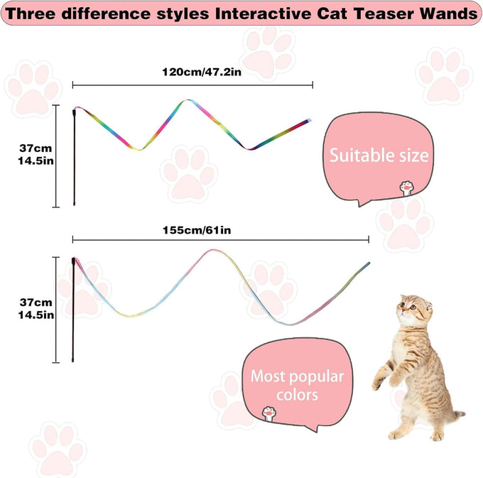 cat wand toys, colorful teaser wand string for exercise kitten stick kitty rope toy, 2-pcs set