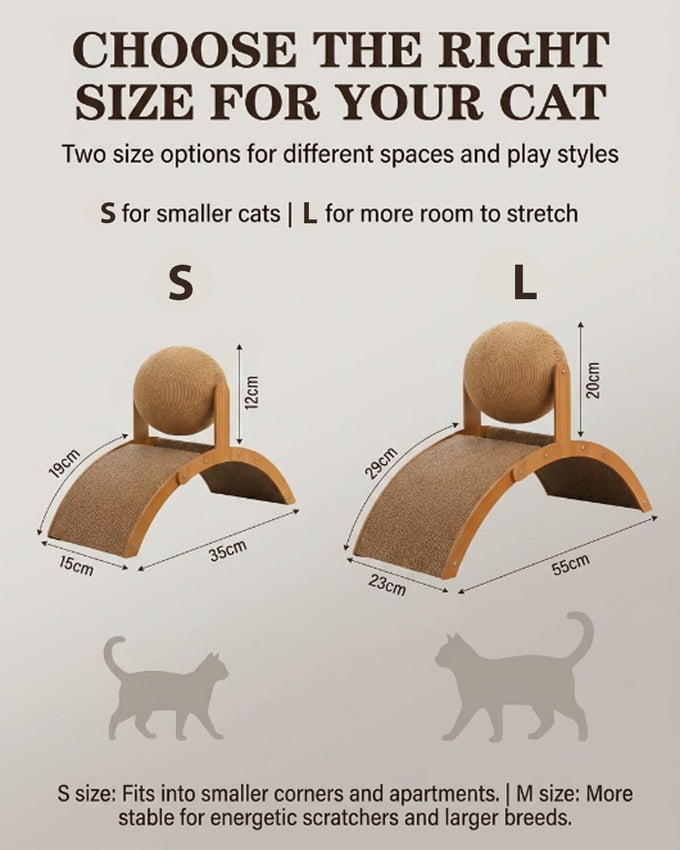 wood cat arch scratching ball on stand with arched bridge and rotating sisal balls for big cats indoor use